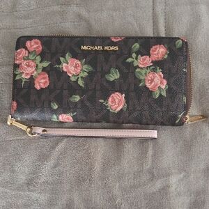 Michael Kors Black and Pink Floral Wallet